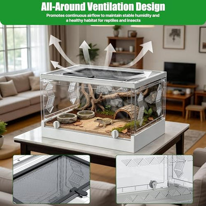 Folding Reptile Travel Terrarium Tank 17" × 12" × 10" | 9 Gallon Portable Transport or Quarantine Enclosure Habitat for Geckos, Lizards, Snakes, Turtles, Spiders - size: 17" x 12" x 10"