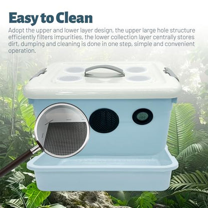 Cricket Keeper,Dubia Roach Container,with Temperature and Humidity Detector,Live Crickets Keeper for Reptiles,Insect Habitat for Crickets,Dubia Roach,with Water Dish, Feeding Tray,Cleaning Brush (A)