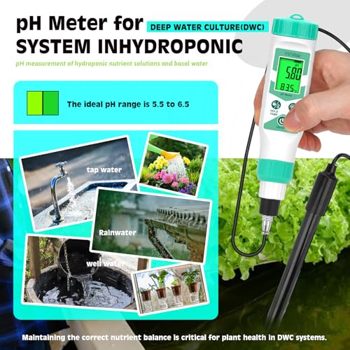 Smart pH Meter for Water, pH Measurement with pH Calibration Solution Kit | Monitor pH,pH Test Meter with 1.2 separate Electrode Cord，pH Testing for Hydroponic Setups/Fermented Canned Food/Pool