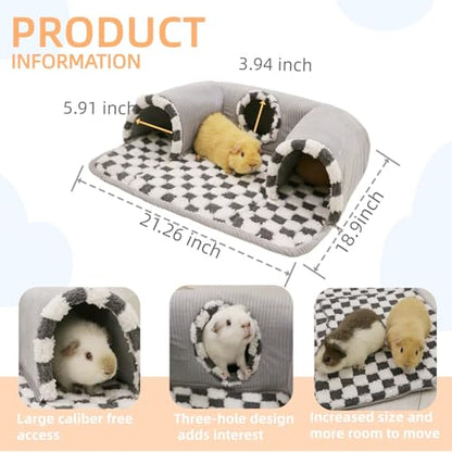 Guinea Pig Hideout Tunnel with Warm Bed for Small Pet 3 Cave Small Animal Tunnel Toy Cages Grey - color: Grey