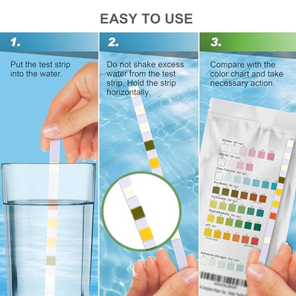 AAwipes Aquarium Ammonia Test Strips 8-in-1 |25 Strips | Quick & Accurate Water Testing Test pH, Ammonia, Alkalinity, Hardness, Chlorine, Nitrite, etc. (K02-25)
