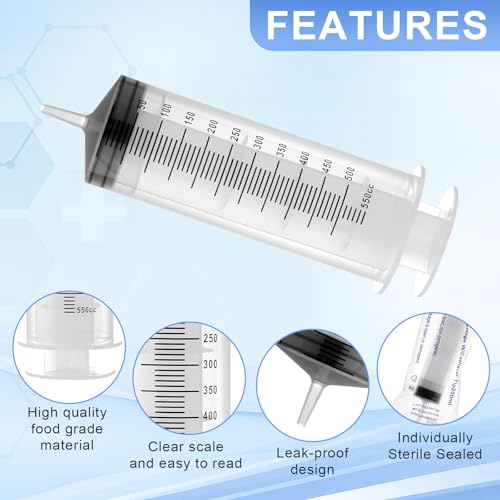 500ml Large Syringes, Individually Sterile Sealed Plastic Syringe for Liquid, Scientific Labs, Measurement, Pet Feeding ,Ink Refilling ,Oil or Glue Applicator(1 Pack) - style: 500ml