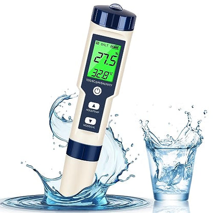PH Meter & TDS Meter Digital Water Tester 5 in 1 Salinity Tester PH Temp EC and TDS Meter,PH Meter for Water with LCD Backlit,Water Testing Kits for Drinking Water,Wine,Swimming Pool,Hot Tub Spas. - size: 5-1