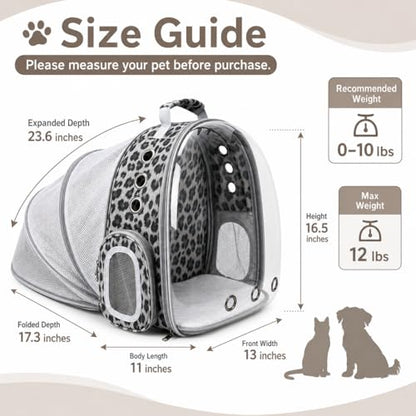 Expandable Cat Carrier Backpack with Bubble Window, Black and White | Breathable mesh, anti-collapse frame, side door, safety leash and escape-resistant zippers for vet visits and outdoor travel. - color: Black and White Animal