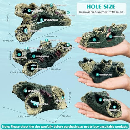 Tfwadmx Decaying Trunk Aquarium Ornament, Betta Fish Hideout Caves - Small Resin Aquarium Decoration Log with Holes for 20 Gallon Fish Tank - size: Style 2 (3 PCS)