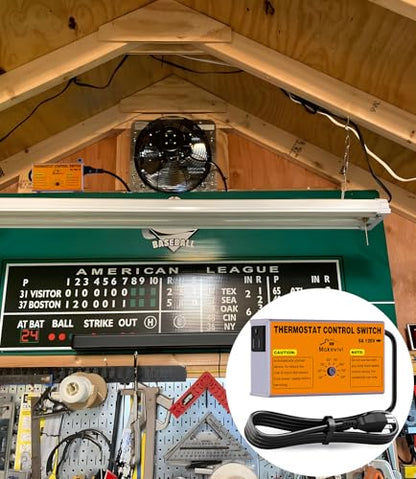 Attic Fan Thermostat Control, Plug & Play Socket Design, 5Ft | UL-Certified Cord, Precision Temperature Control (±1.8°F), 1600W Overload Protected, Garage Workshop Greenhouse Chicken Coop
