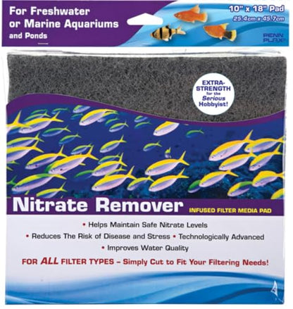 PENN-PLAX Nitrate Reducer Aquarium Filter Media Pad – Easy to Cut into Any Size Your Filter Requires – 10” x 18” - size: 10" x 18", style: Nitrate Reducer