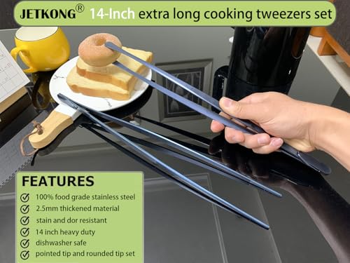 JETKONG 2 Pcs 14-Inch Cooking Tweezer Tongs Extra- Long Stainless Steel Kitchen Tweezers Plating Tongs (Navy Blue) - color: Navy Blue, size: 14+14 Inch