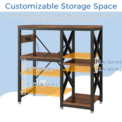 METYERRY 20-29-37 Gallon Fish Tank Stand with Power Outlet,Adjustable Shelf | 3 Tier Storage,400 LBS Heavy Duty Steel Frame, Fits Fish Reptile and Turtle Tanks, Stable Home Aquarium Setup - color: Rustic Brown, size: 20-29-37gallon