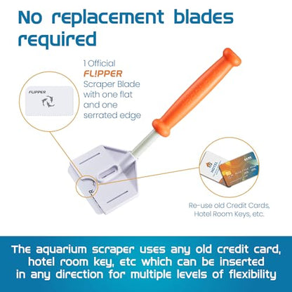 FLIPPER Platinum Stubby Hand Algae Scraper – Aquarium Glass & Acrylic Cleaner with Precision Scraper Blade, Fish Tank Cleaning Tool for Freshwater & Saltwater Aquariums (10” Rigid Shaft) - size: 10 Inches