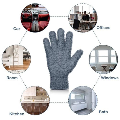 Patelai 2 Pairs Microfiber Gloves for plants Dusting Cleaning Glove Mittens House Cars Blinds Dusting(Gray, Dark Blue,Large) - color: Gray, Dark Blue, size: Large (2 Pairs)