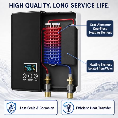 Tankless Electric Water Heater, 240V 6500W On-Demand Instant Hot Water Heater with Digital Display & Remote Control, Point-of-Use Under Sink for Kitchen, Laundry, RV, Bathroom - color: Black