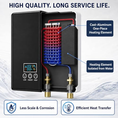 Tankless Electric Water Heater, 240V 6500W On-Demand Instant Hot Water Heater with Digital Display & Remote Control, Point-of-Use Under Sink for Kitchen, Laundry, RV, Bathroom - color: Black