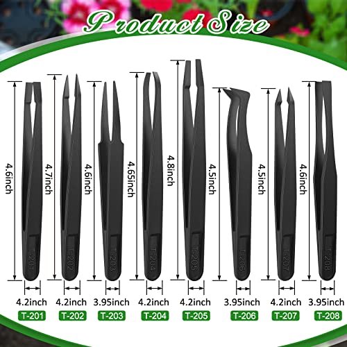 8 Pieces Carnivorous Plant Fly Trap Feeding Tweezers Food Tongs 8 Styles Black Tongs Carbon Fiber Food Tweezers for Pitcher Plants Butterwort Mealworm Feeding, 4.7 Inch Long