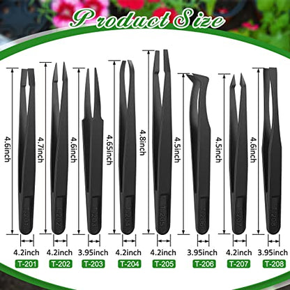 8 Pieces Carnivorous Plant Fly Trap Feeding Tweezers Food Tongs 8 Styles Black Tongs Carbon Fiber Food Tweezers for Pitcher Plants Butterwort Mealworm Feeding, 4.7 Inch Long