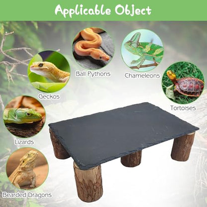 Bearded Dragon Basking Platform 3Pcs Reptile Basking Rocks with Wooden Pile Natural Lizard Hideout 2-in-1 Tortoise Tank Accessories for Leopard Geckos Ball Pythons Turtle (11.81×5.91inches) - size: Medium