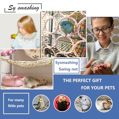 2 Pack Swing Hanging Toys,Bird Climbing Rope Net Ladders Small Medium Pet Activity Toy Suitable for Parakeet,Cockatiel,Cockatoo,Hamster,Rat,Ferret(Random Color) - color: Gold