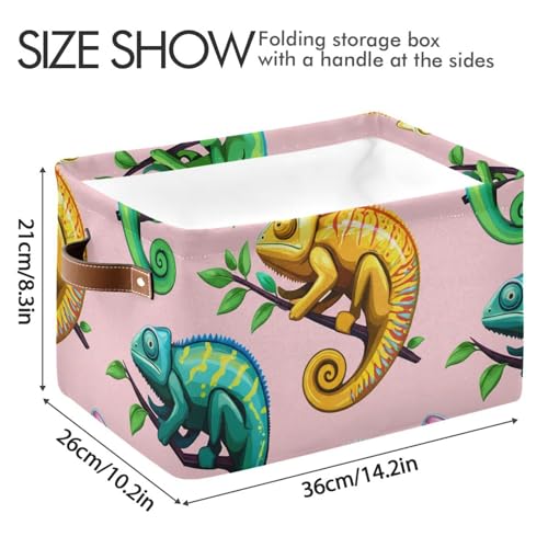 Tropical Reptiles Pattern Storage Bins Collapsible Storage Basket with Metal Frame, Fabric Shelves Bins Closet Baskets with Handles, 2-Pack - size: 2 Pack