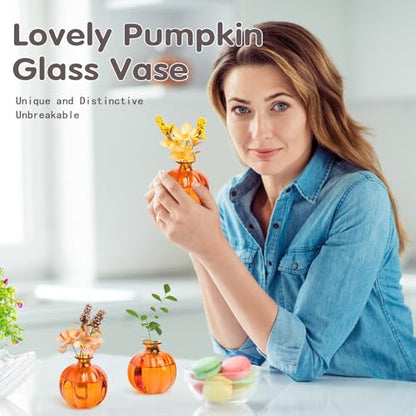 XXXFLOWER Plant Terrarium Propagation Stations Unique Gifts for Women Plant Lovers 3Pcs Pumpkin-Shaped Glass Vase for Tabletop Home Office Garden Decor (Plants NOT Included) - size: 3PCS Pumpkin Vase
