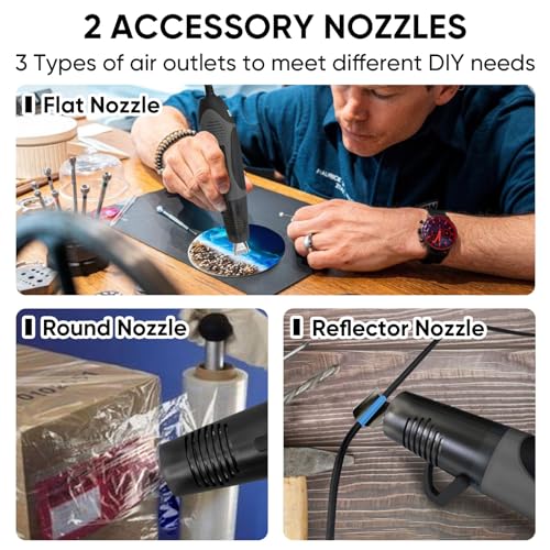 350W Heat Gun with 2 Nozzles, Dual Temp Heat Gun 400°F-660°F, Fast Heat Hot Air Gun with Overload Protection for DIY Craft Embossing Shrink Wrapping (Grey) - color: Grey