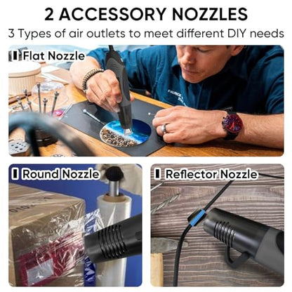 350W Heat Gun with 2 Nozzles, Dual Temp Heat Gun 400°F-660°F, Fast Heat Hot Air Gun with Overload Protection for DIY Craft Embossing Shrink Wrapping (Grey) - color: Grey