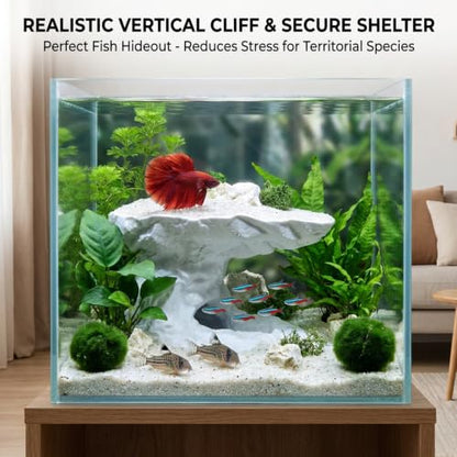 Aquarium Cave Tunnel Hideout,Vertical Tower Cliff Tower Fish Tank Cave Tunnel with Shelter, Heavy-Duty Aquarium Underground Cave Hideout for Fish, Reptiles, Shrimp, Bettas