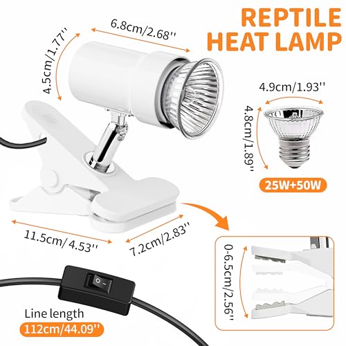 GOZILLA Reptile Heat Lamp, 360° Rotatable Turtle Light with 25W+50W UVA/UVB Reptile Light Bulbs, Turtle Lamp for Reptile and Amphibian Tanks, Terrariums and Cages.(White) - color: Lamp-White