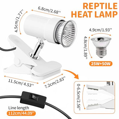 GOZILLA Reptile Heat Lamp, 360° Rotatable Turtle Light with 25W+50W UVA/UVB Reptile Light Bulbs, Turtle Lamp for Reptile and Amphibian Tanks, Terrariums and Cages.(White) - color: Lamp-White
