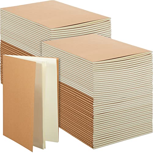 100 Pcs Journals Notebooks Bulk - Kraft Softcover A5 Small Notebooks 5.5 Inch x 8.3 Inch Notepads with 60 Page 30 Sheet for Writing Sketch Travel Office Supplies(Brown,Unlined) - color: Brown, style: Unlined
