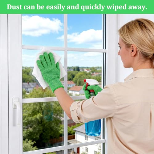 Abeillo Microfiber Gloves for Plants Dusting Cleaning, Reusable Washable Cleaning Gloves Mittens House Cars Blinds Dusting - color: Grass Green