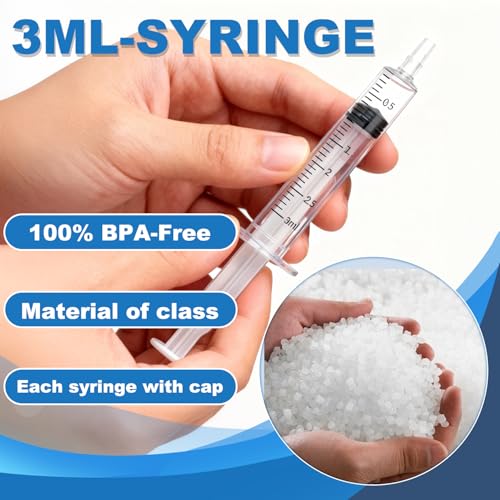 3ml Syringe with Measurement for Scientific Labs, Feeding Pets, Refilling and Measuring Liquids,Dispensing,with Cap (5PCS, 3ml) - size: 5PCS-3ml