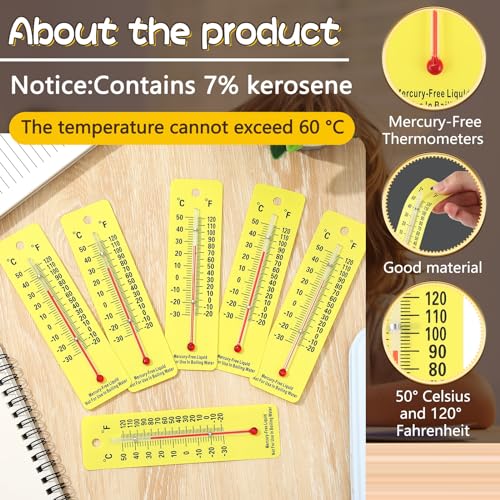 Maitys 10 Pcs Science Thermometers Mercury Free Student School Supplies Boiling Point Dual Scale Thermometers for Classroom Teaching Tools (Yellow) - color: Yellow