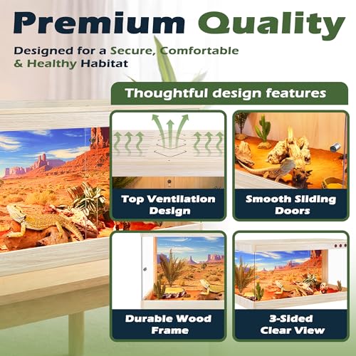 ROYXEN Reptile Enclosure,60 Gallons Reptile Tank with Wooden Top and Lockable Design,Tempered Glass Bearded Dragon Tank for Lizard Gecko Habitat (Oak,40" x 19" x19")