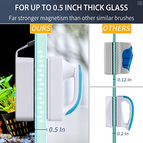 Pawfly Aquarium Strong Magnetic Brush 3 Inch Stain Cleaner with Detachable Stainless Steel Scraper and Non-Slip Handle Floating Cleaning Scrubber Tool for Glass Fish Tank (Not for Acrylic Tank) - size: Small