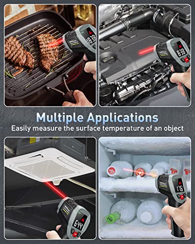 Eventek Infrared Thermometer Gun, [3 in 1] -58°F~1112°F (-50°C~600°C) Digital Laser Temperature Gun for Cooking, Pizza Oven, Grill & Engine with Adjustable Emissivity, Meat Thermometer & Bag Included
