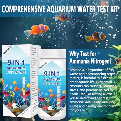 Aquarium Test Strips for Fish Tank: 9 in 1 Aquarium Ammonia Test Strips for Fish Tank - 125 Counts Aquarium Water Test Kit Testing Ammonia Nitrogen, Copper, pH and More - size: 9 in 1 - 125 Strips (ammonia included)