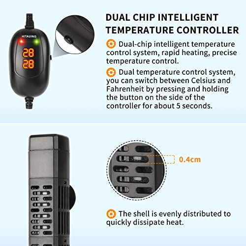 HiTauing Aquarium Heater, 50W/100W/200W/300W/500W Submersible Fish Tank Heater with Over-Temperature Protection and Automatic Power-Off When Leaving Water for Saltwater and Freshwater - size: 200W