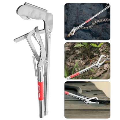 Stainless Steel Straight-Mouth Clip Non-Slip Crab Clamp Lobster Grabber Eel Catching Tool with Ergonomic Handle 29.52 Inch for Seafood and Waste Picking