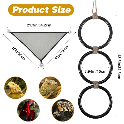 Snake Enclosure Accessories, Reptile Climbing Ring Hammock Set, Snake Tank Accessories for Ball Python, Corn Snake, Leopard Gecko, Chameleon, Lizard, Enrichment Toys Climbing Resting Perch