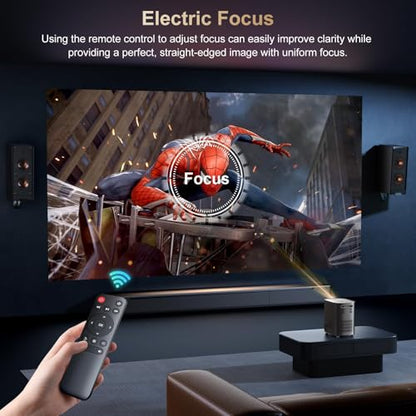 [Electric Focus] Projector with WiFi and Bluetooth, Native 1080P 15,000 Lumens 4K Supported, Agreago Outdoor Movie Projector for Home Theater UP to 300", for iOS/Android/TV Stick/HDMI/USB (Gray)