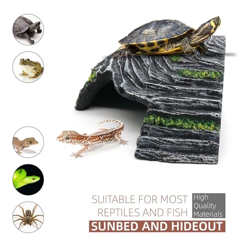 Small Turtle Basking Platform Climbing Ramp Shale Scape Step Ledge, Reptile Cave Hideout Aquarium Tank Accessories Decorations, Great for Reptiles, Amphibians, Leopard Gecko, Frogs - style: Small-4.7 * 4.5 * 2.6