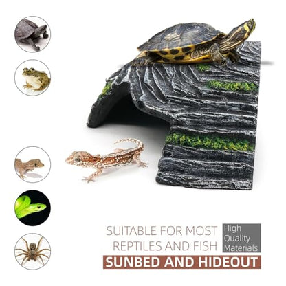Small Turtle Basking Platform Climbing Ramp Shale Scape Step Ledge, Reptile Cave Hideout Aquarium Tank Accessories Decorations, Great for Reptiles, Amphibians, Leopard Gecko, Frogs - style: Small-4.7 * 4.5 * 2.6