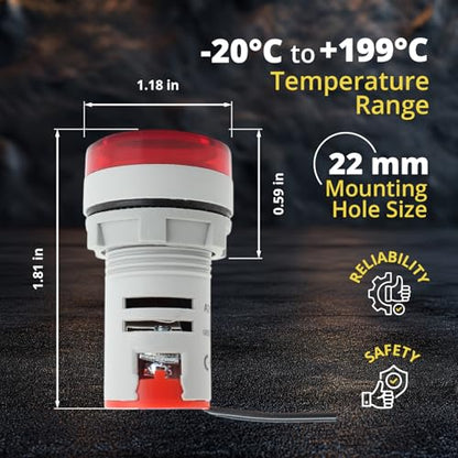 Digital LED Thermometer Display with Indicator Light, 22mm (7/8 inch) Mounting Hole, Energy-Saving Design, Temperature Range -20°C to +199°C Red (3 Pack) - style: Red -Thermometer