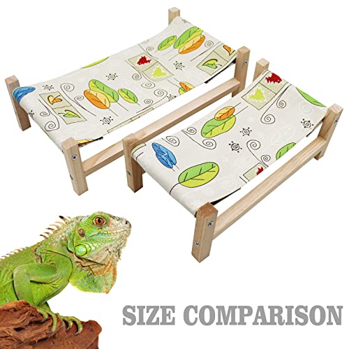 Dnoifne Reptile Hammock Swing Hanging Bed, Wooden Lizard Bed, Reptile Summer Bed, Tank & Aquarium Decor Accessories for Bearded Dragon Leopard Gecko Lizard - size: Large