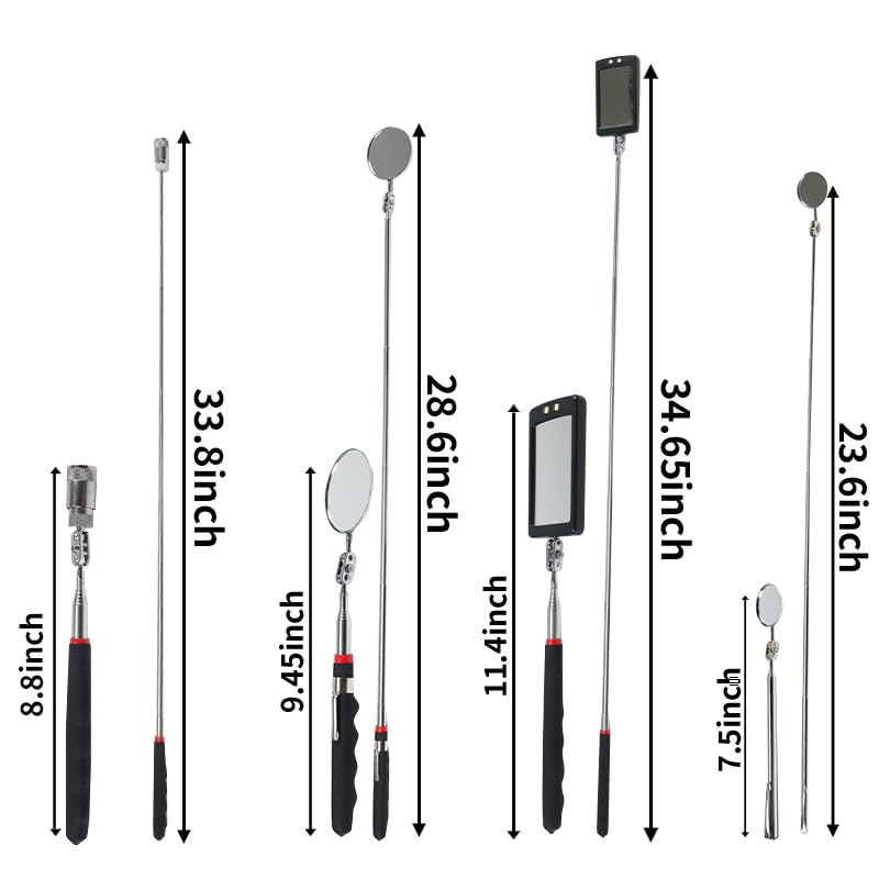 7 Pack Telescoping Magnetic Pickup Tool Set | 3Pcs Round and Square Inspection Mirror Telescoping with LED Lights, 4Pcs Magnet Stick Best Gadgets Gifts for Men - size: 7