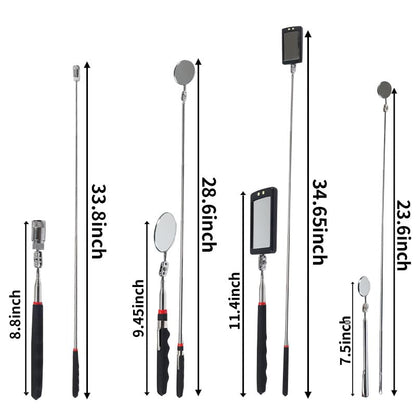 7 Pack Telescoping Magnetic Pickup Tool Set | 3Pcs Round and Square Inspection Mirror Telescoping with LED Lights, 4Pcs Magnet Stick Best Gadgets Gifts for Men - size: 7