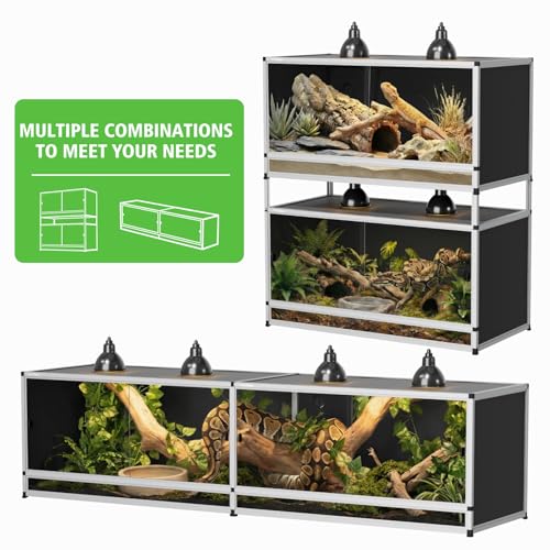 120 Gallon PVC Reptile Enclosure 48"x24"x24" – Reptile Tank with Removable Solid Top Cover, Front Sliding Glass Doors, Easy Clean, for Bearded Dragon, Snake - color: White Frame / Black PVC-120 Gallon
