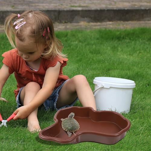 Large Turtle Soaking Basin Plastic Reptile Pool Bathing Dish Terrarium Frog Pond Turtle Habitat Accessory for Tortoise and Lizard Pet Supplies