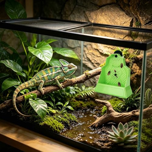 Reptile Anti-Escape Feeding Bowl, Wall-Mounted Corner Hunting Bowl | with Suction Cup Reptile Slow Feeder for Terrarium, Bearded Dragon, Chameleon, Lizard, Gecko, Frog (5.2 Inch Small)