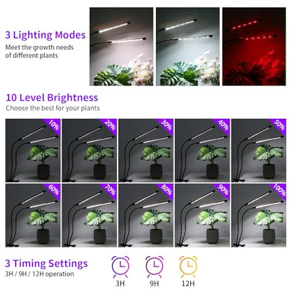 Grow Lights Upgrade 168 LEDs Clip Plant Lights for Indoor Plants, Full Spectrum White+ Red LED Plant Growing Lamps with Flexible Gooseneck, 3/9/12H Timer, 3 Spectral Modes, 10 Dimmable Levels 2 Pack - size: 2 Head 2 Pack